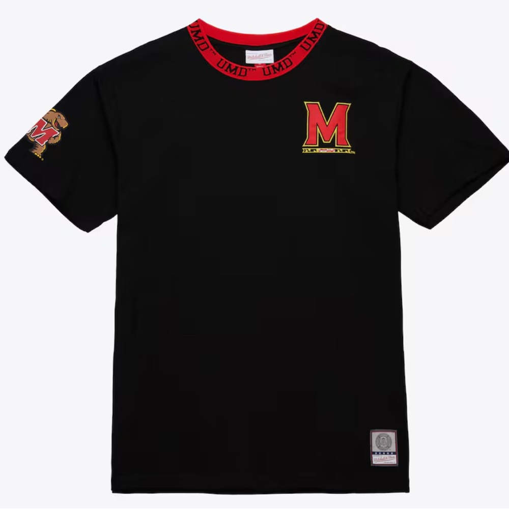 Men's Black 100% Cotton Maryland Terrapins Jacquard Ringer T-Shirt, Large - NWOT